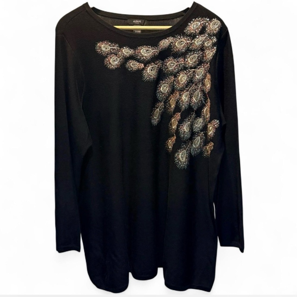 Alfani Black Top with Gold and Silver Embroidery